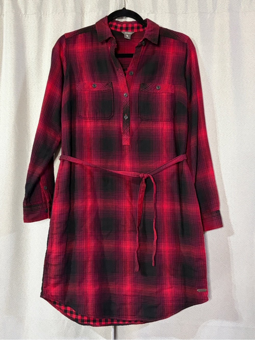 Eddie Bauer Red and Black Plaid Long Sleeve Shirt Dress